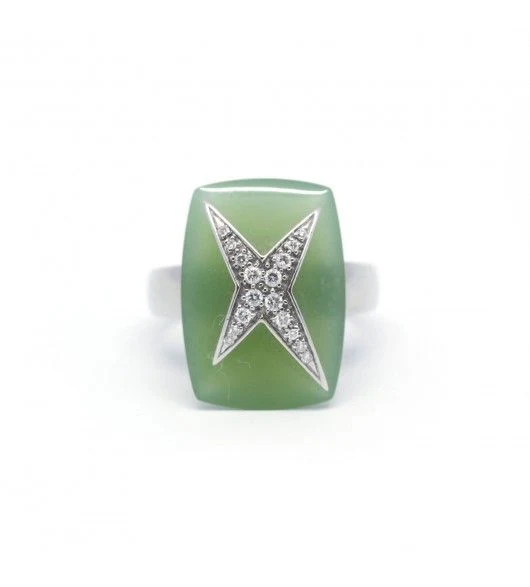Bague Jonc MAUBOUSSIN "Etoile Divine" en or blanc et agate verte