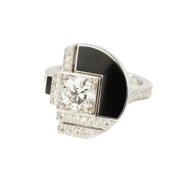 Bague Cocktail en or blanc, laque et diamants