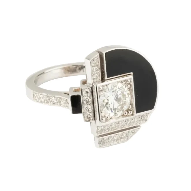 Bague Cocktail en or blanc, laque et diamants - Image 3