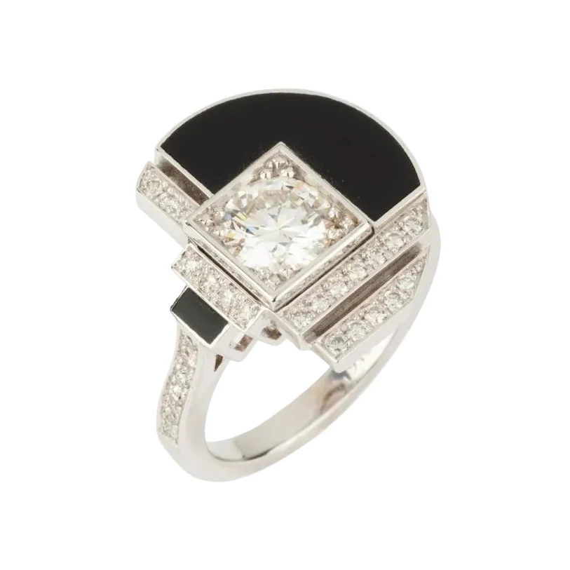 Bague Cocktail en or blanc, laque et diamants - Image 4