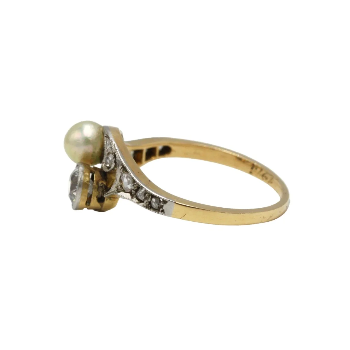Bague Toi & Moi en or jaune, perle et diamants - Image 2