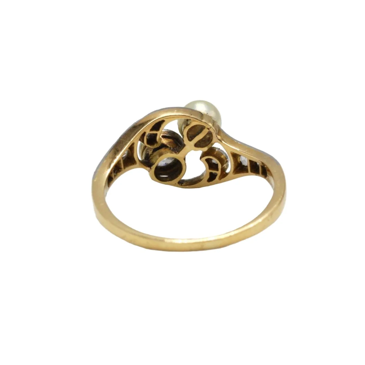 Bague Toi & Moi en or jaune, perle et diamants - Image 3