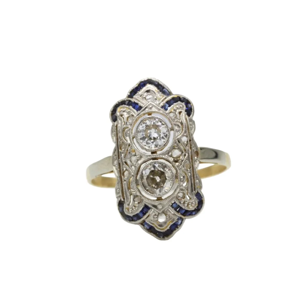 Bague Entourage en or jaune, saphirs et diamants