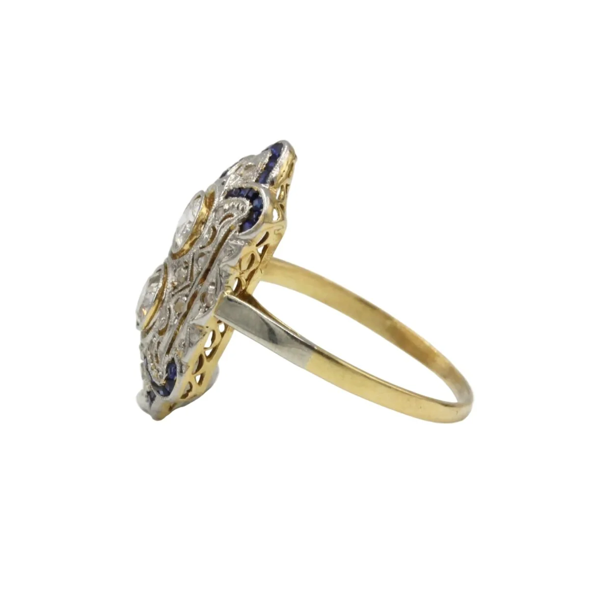 Bague Entourage en or jaune, saphirs et diamants - Image 2
