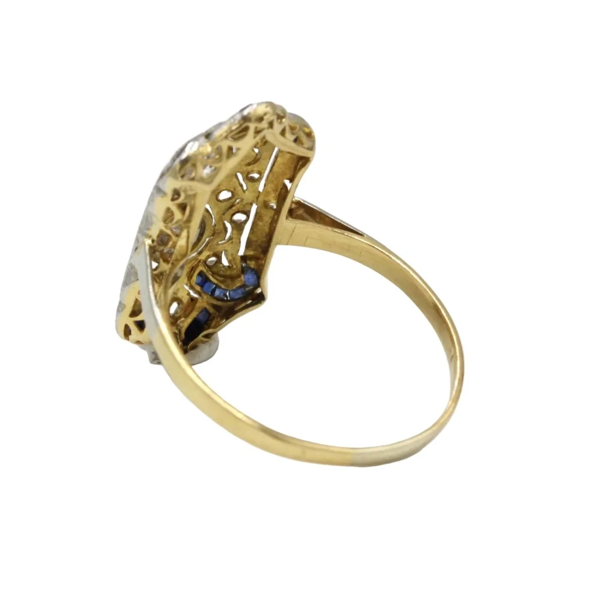 Bague Entourage en or jaune, saphirs et diamants - Image 3