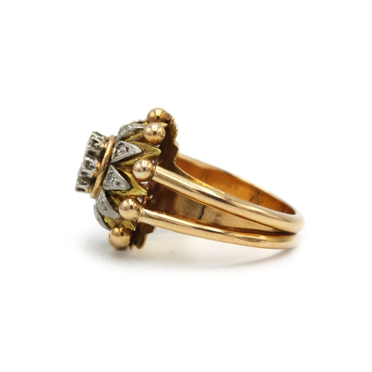 Bague Dôme - Or jaune, Platine et Diamants - Image 2