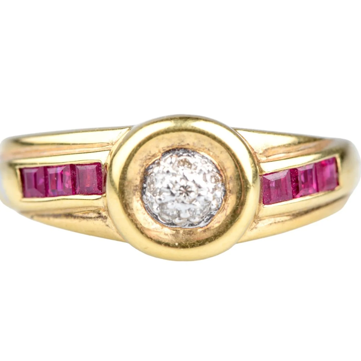 Bague Tank en or jaune, rubis et diamant