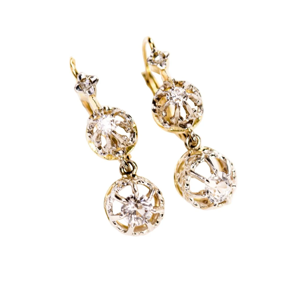 Boucles d'oreilles Dormeuses en or jaune, or blanc et diamants