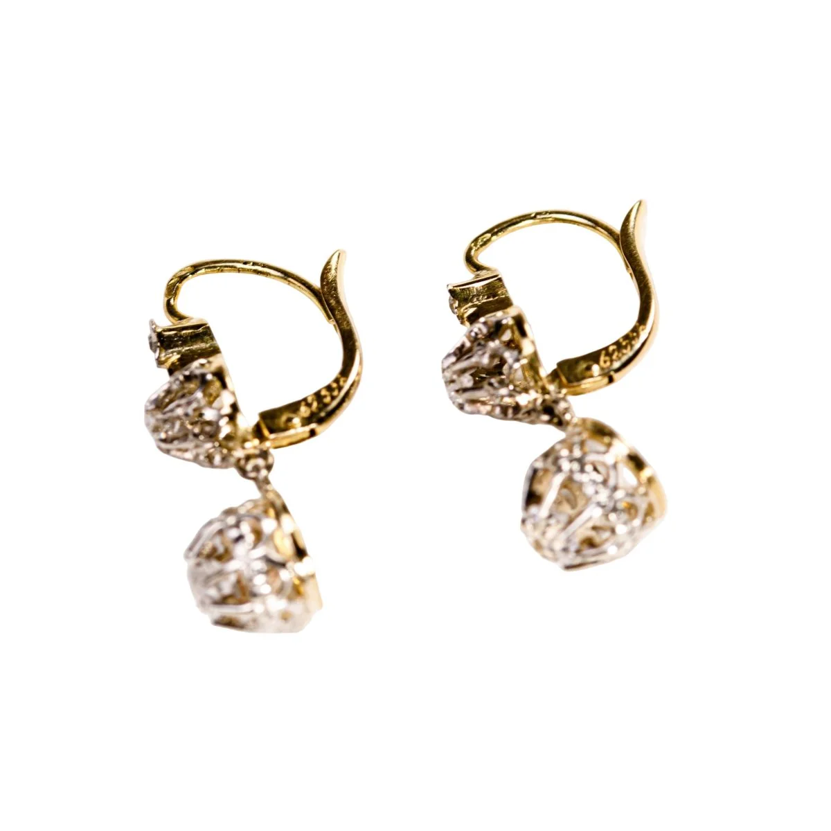 Boucles d'oreilles Dormeuses en or jaune, or blanc et diamants - Image 3