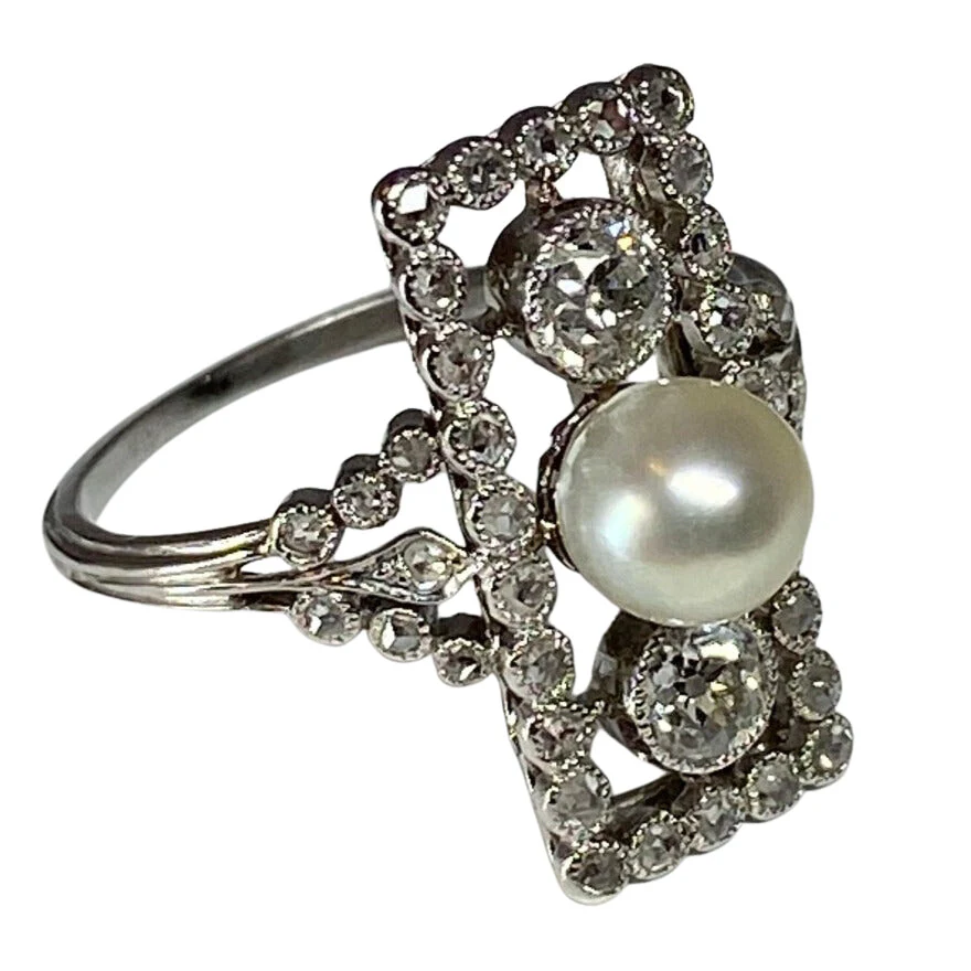 Bague en platine en diamants et perles fines, époque 1900 - Image 3