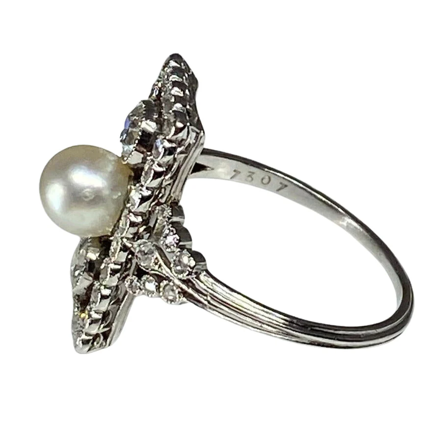 Bague en platine en diamants et perles fines, époque 1900 - Image 5