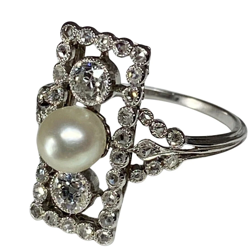 Bague en platine en diamants et perles fines, époque 1900 - Image 6
