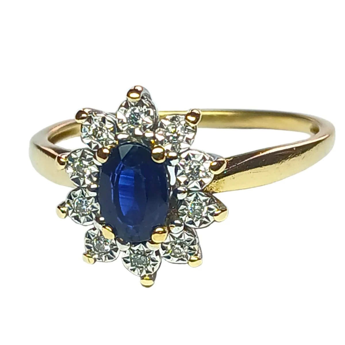 Bague Marguerite en or jaune, saphir, et diamants