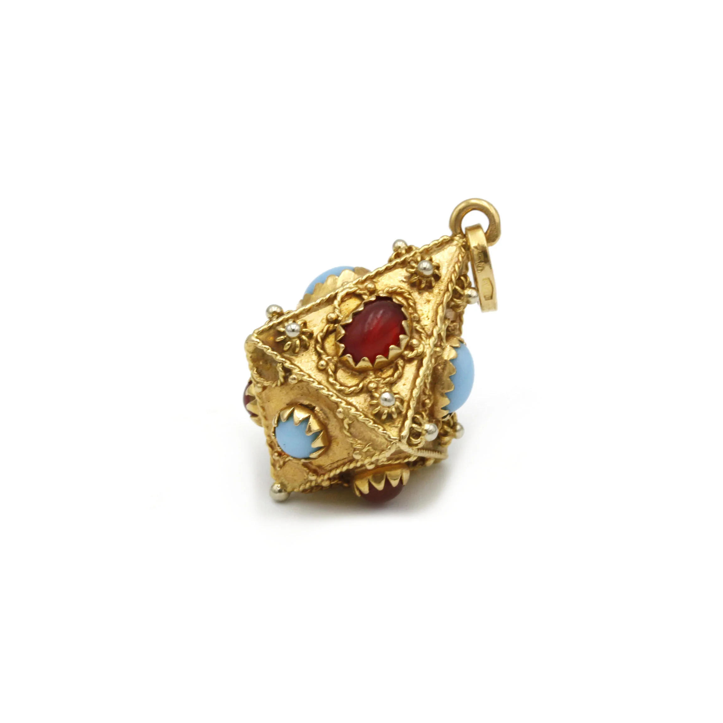 Pendentif - Or, cornalines & turquoises