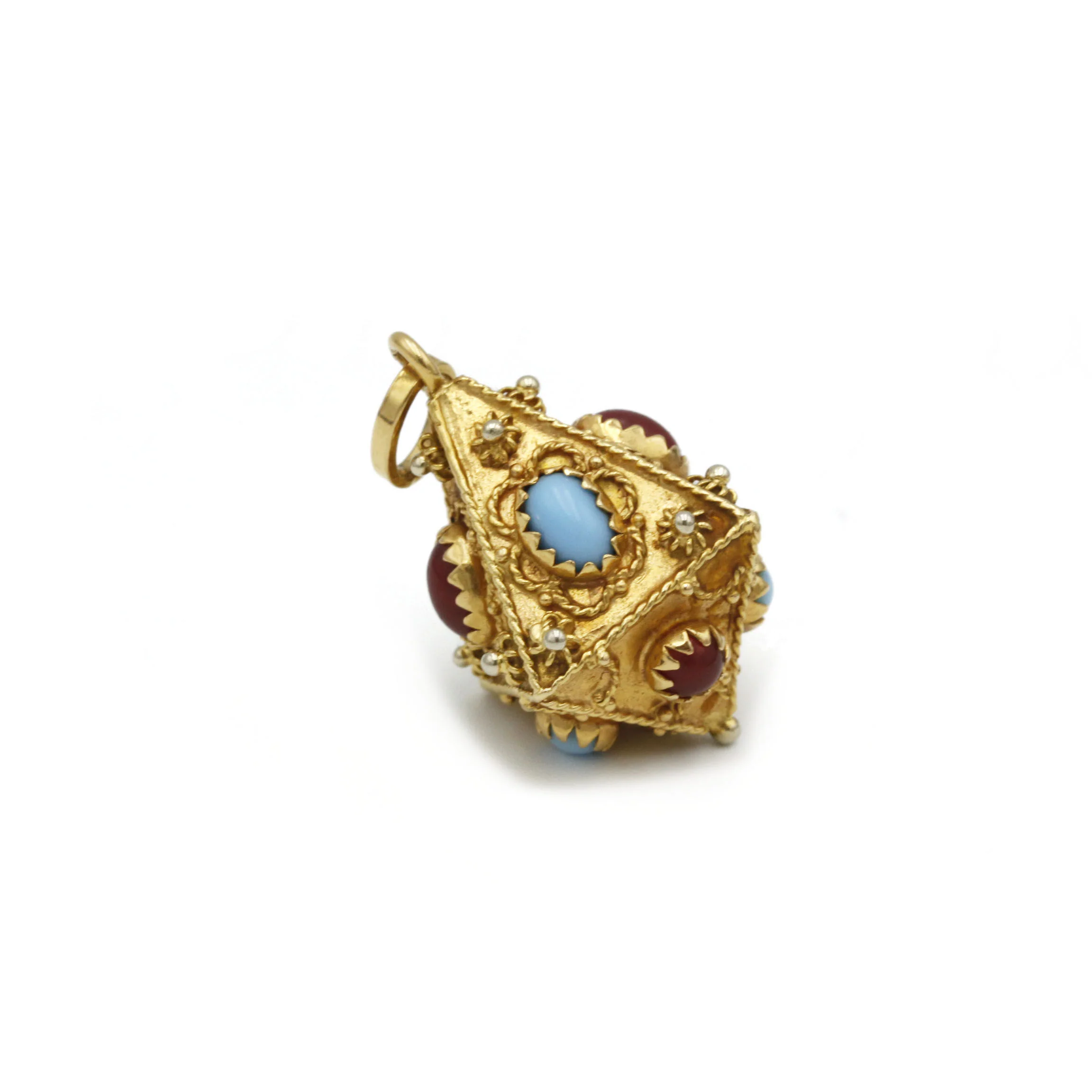 Pendentif - Or, cornalines & turquoises - Image 3