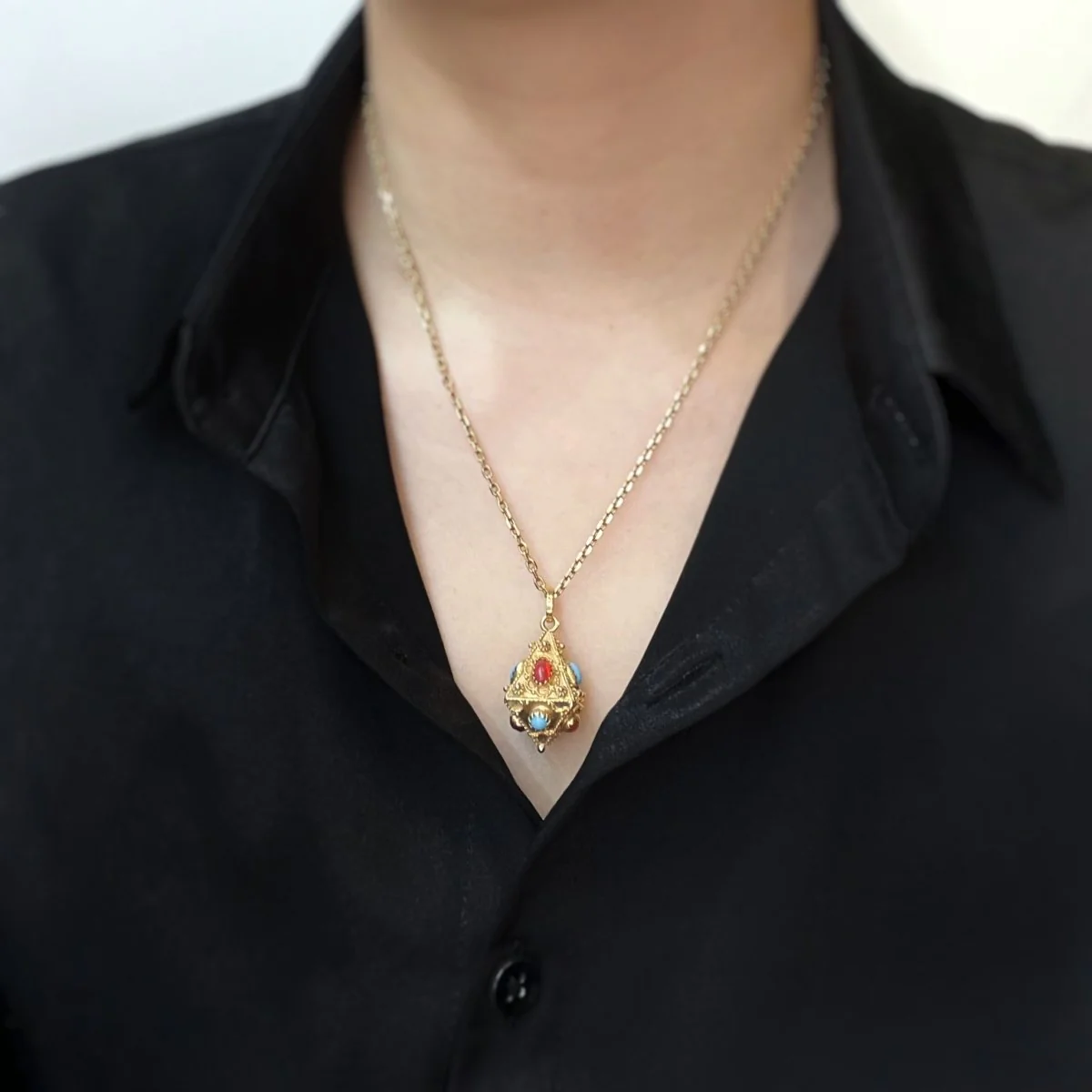 Pendentif - Or, cornalines & turquoises - Image 5