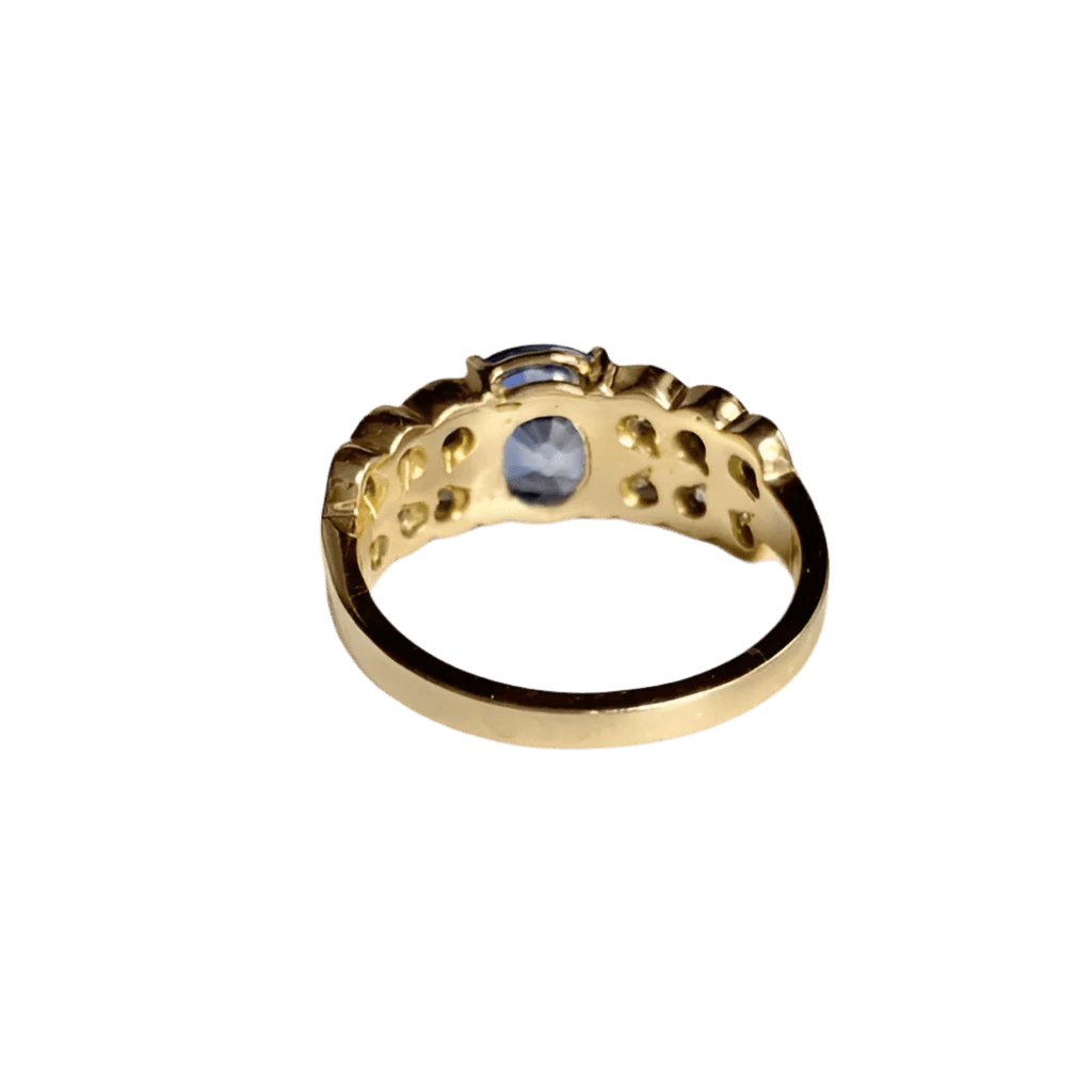 Bague Solitaire en or jaune, saphir et diamants - Image 3