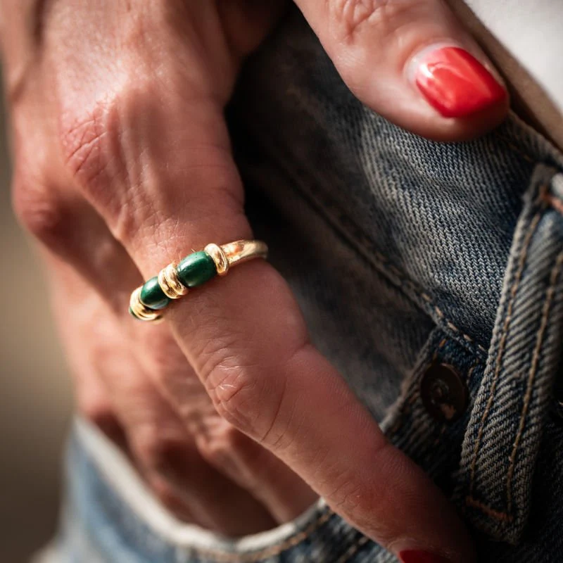 Bague Jonc HERMÈS en or jaune et malachite - Image 2