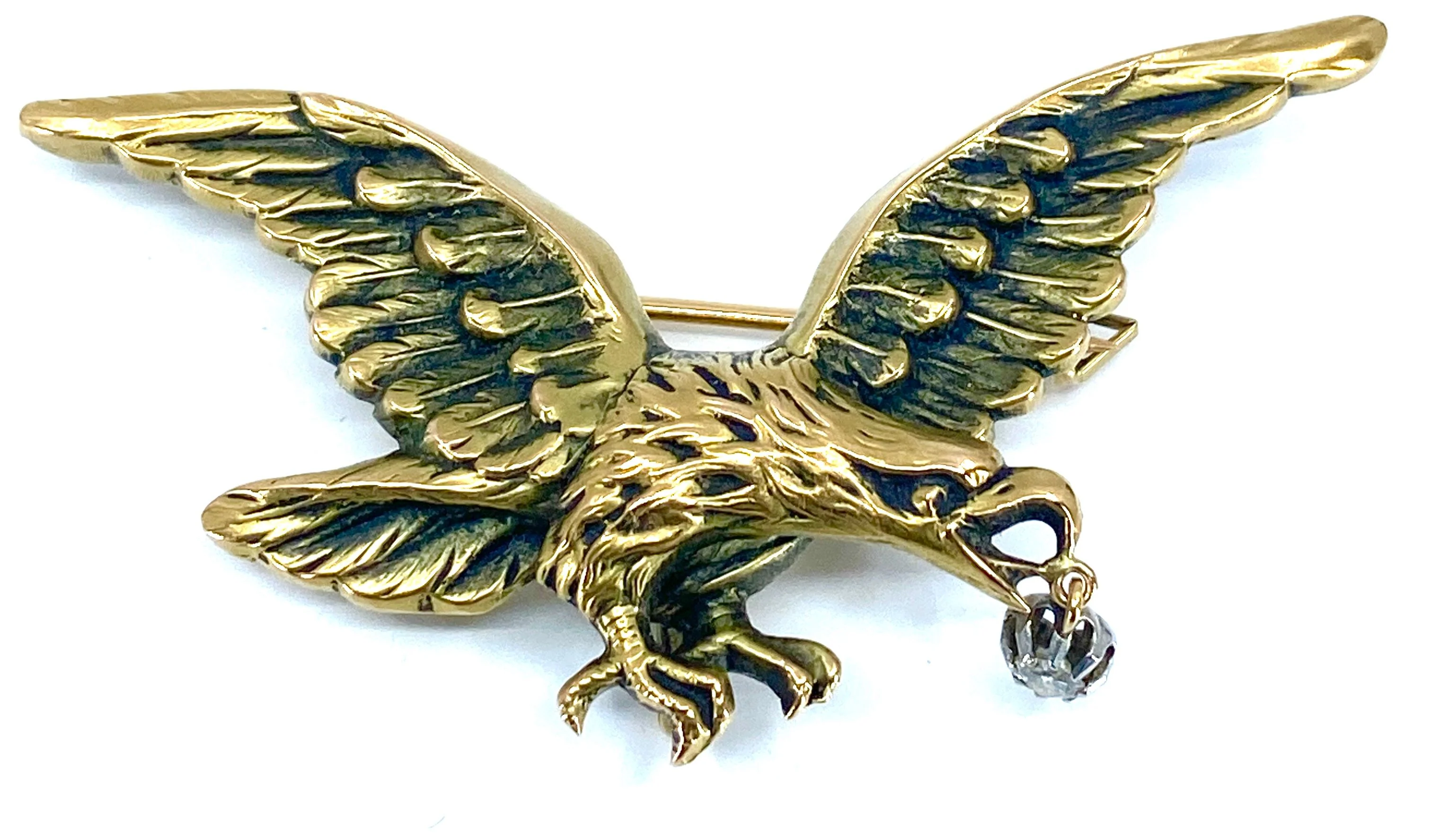 Broche en or 18 carats : aigle tenant un diamant dans son bec, vers 1880 - Image 2