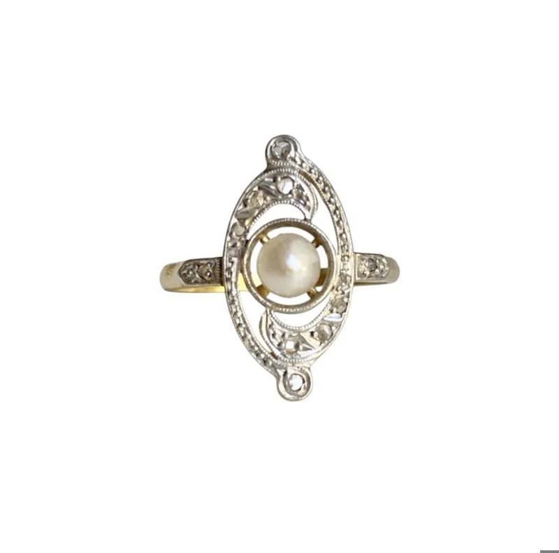 Bague en or jaune, platine, perle et diamants