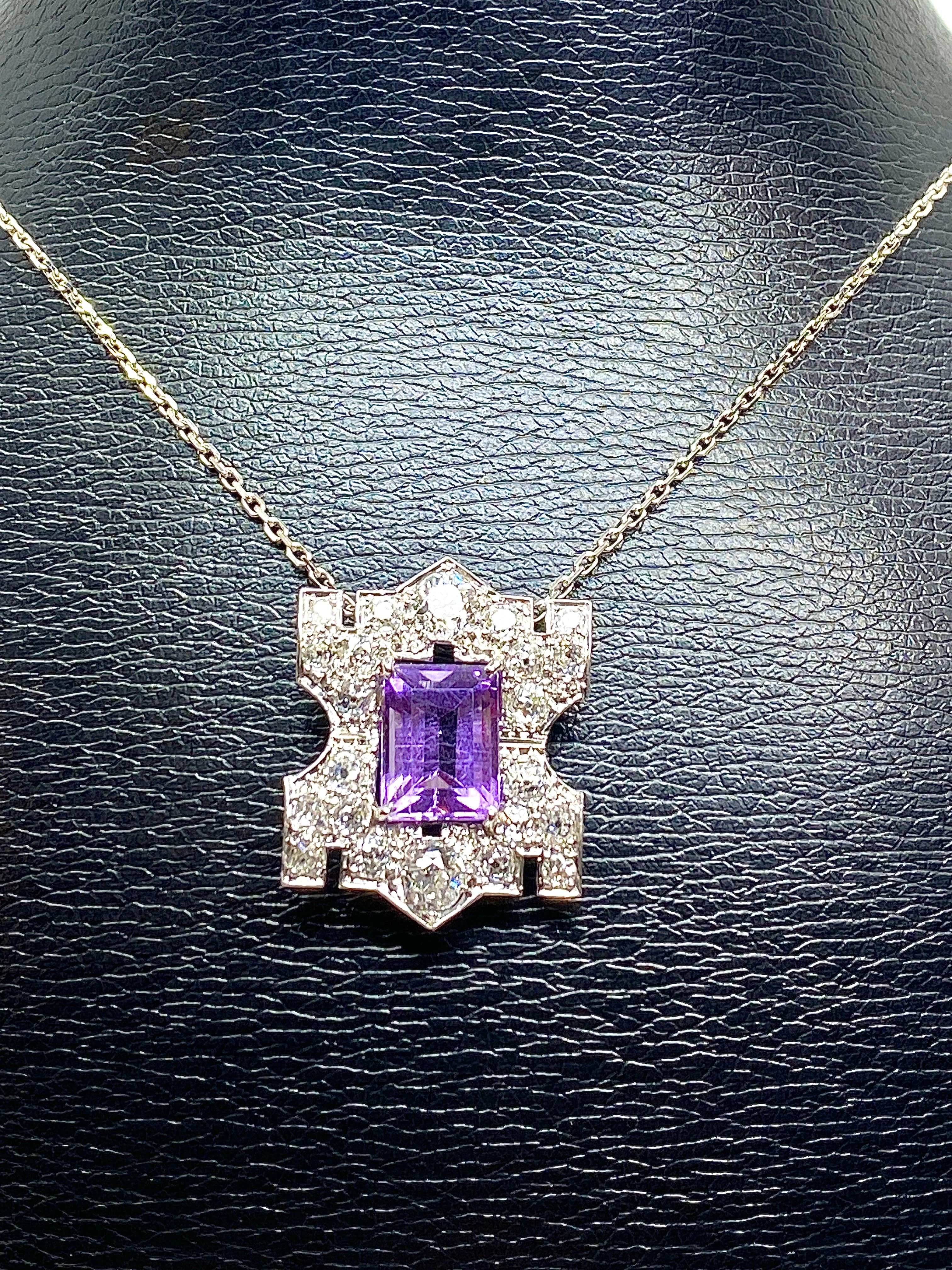 Pendentif en platine : améthyste et diamants - Image 2