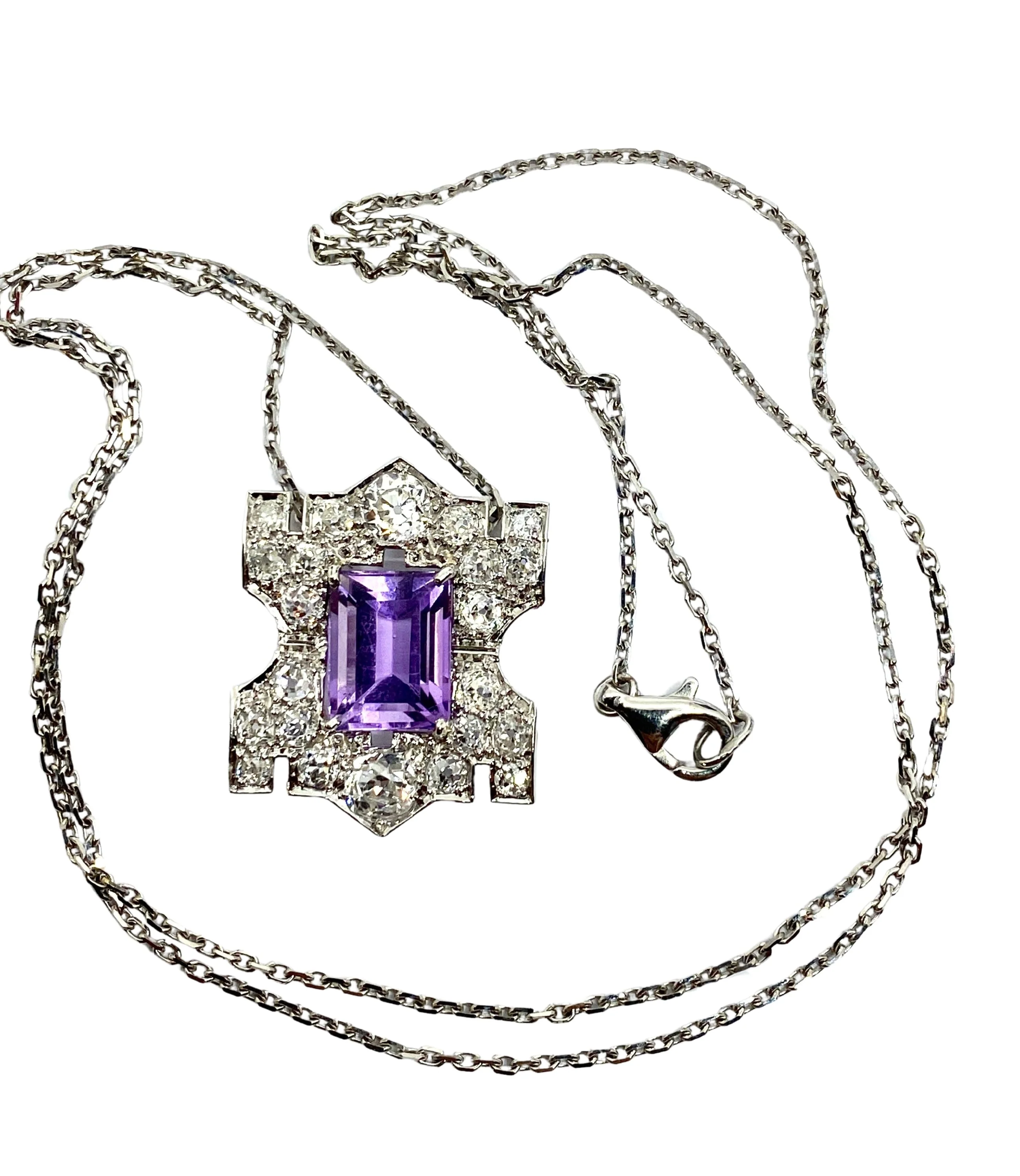 Pendentif en platine : améthyste et diamants - Image 3