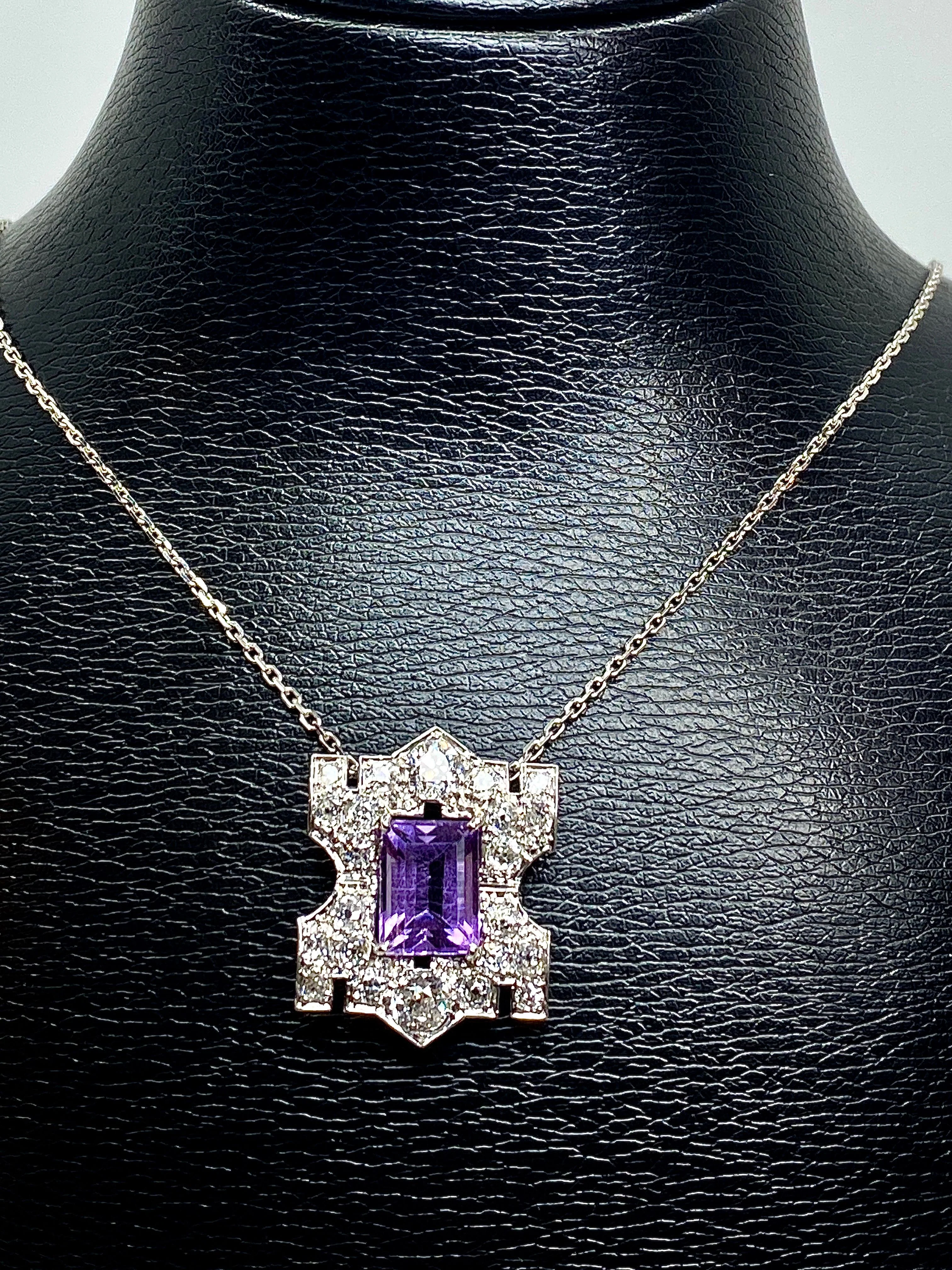 Pendentif en platine : améthyste et diamants - Image 4