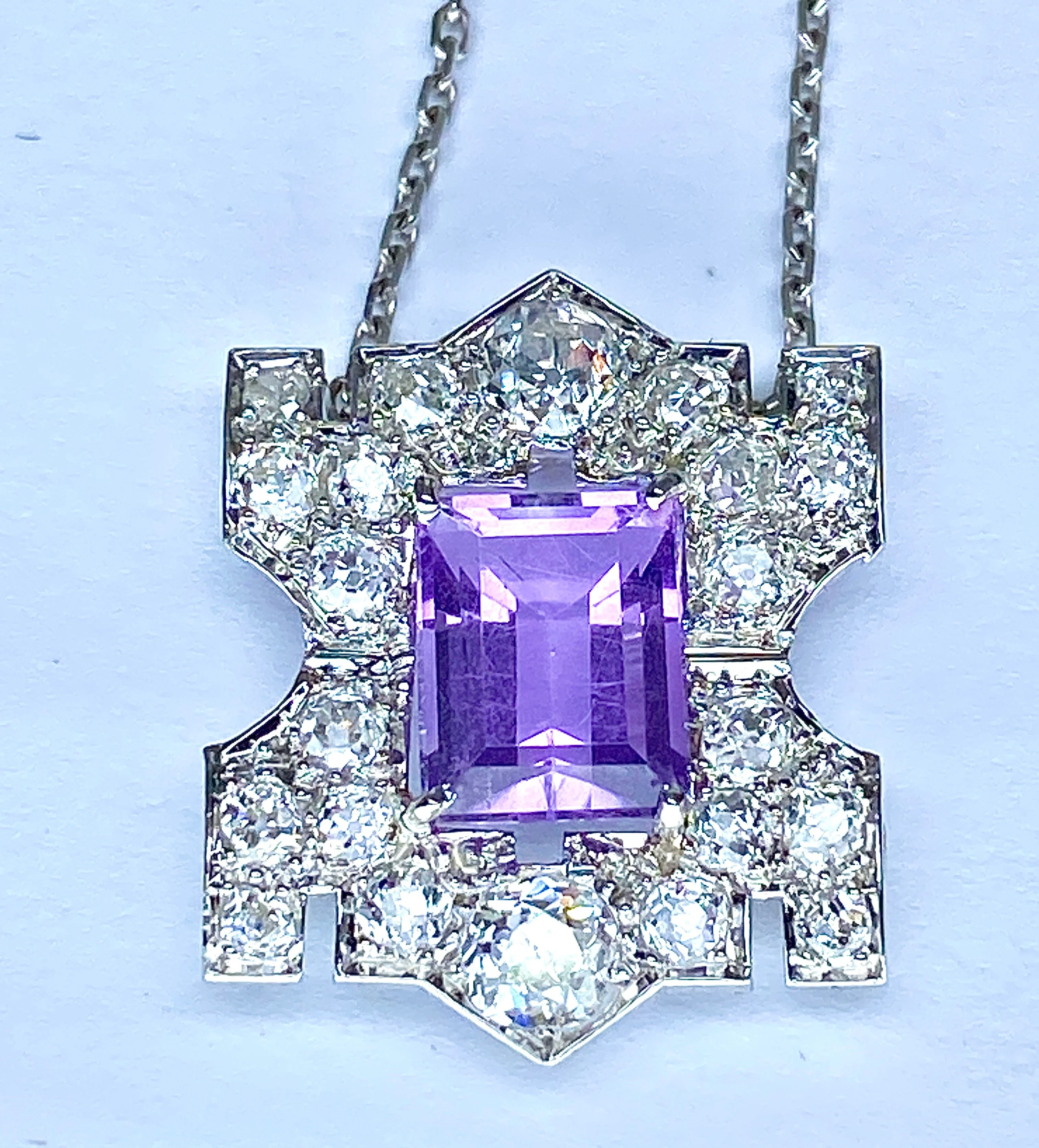 Pendentif en platine : améthyste et diamants - Image 5