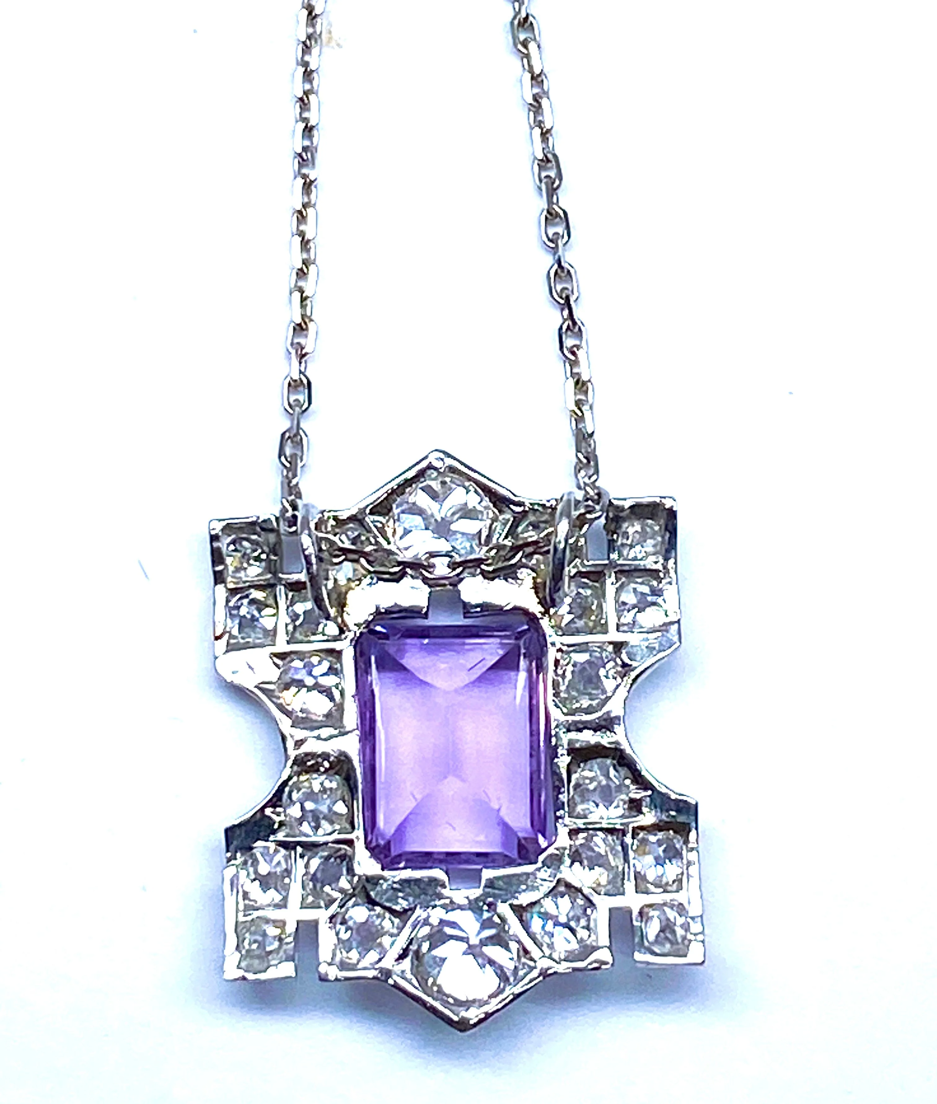 Pendentif en platine : améthyste et diamants - Image 6