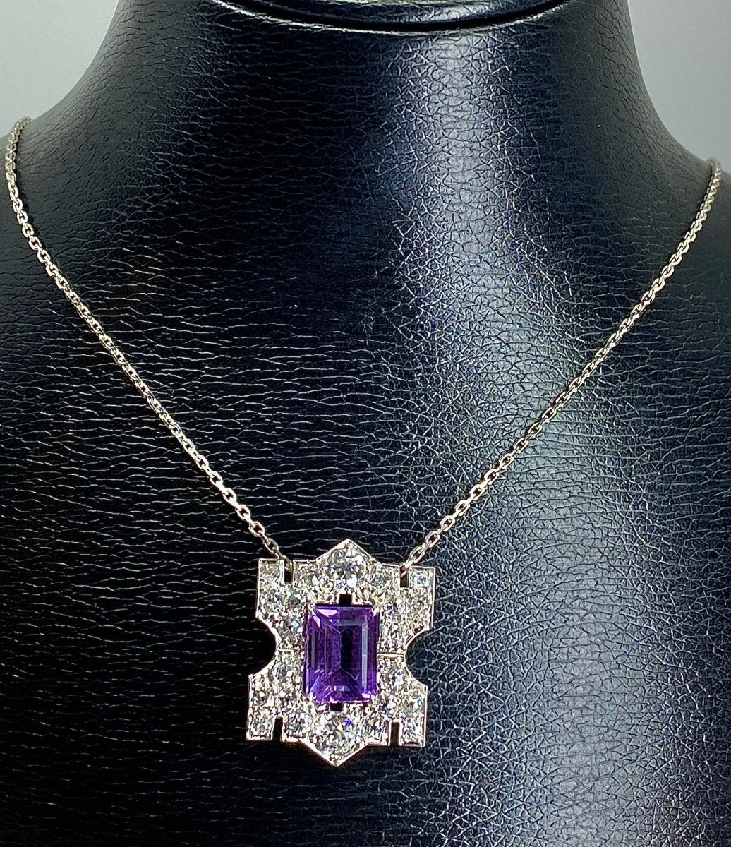 Pendentif en platine : améthyste et diamants - Image 7