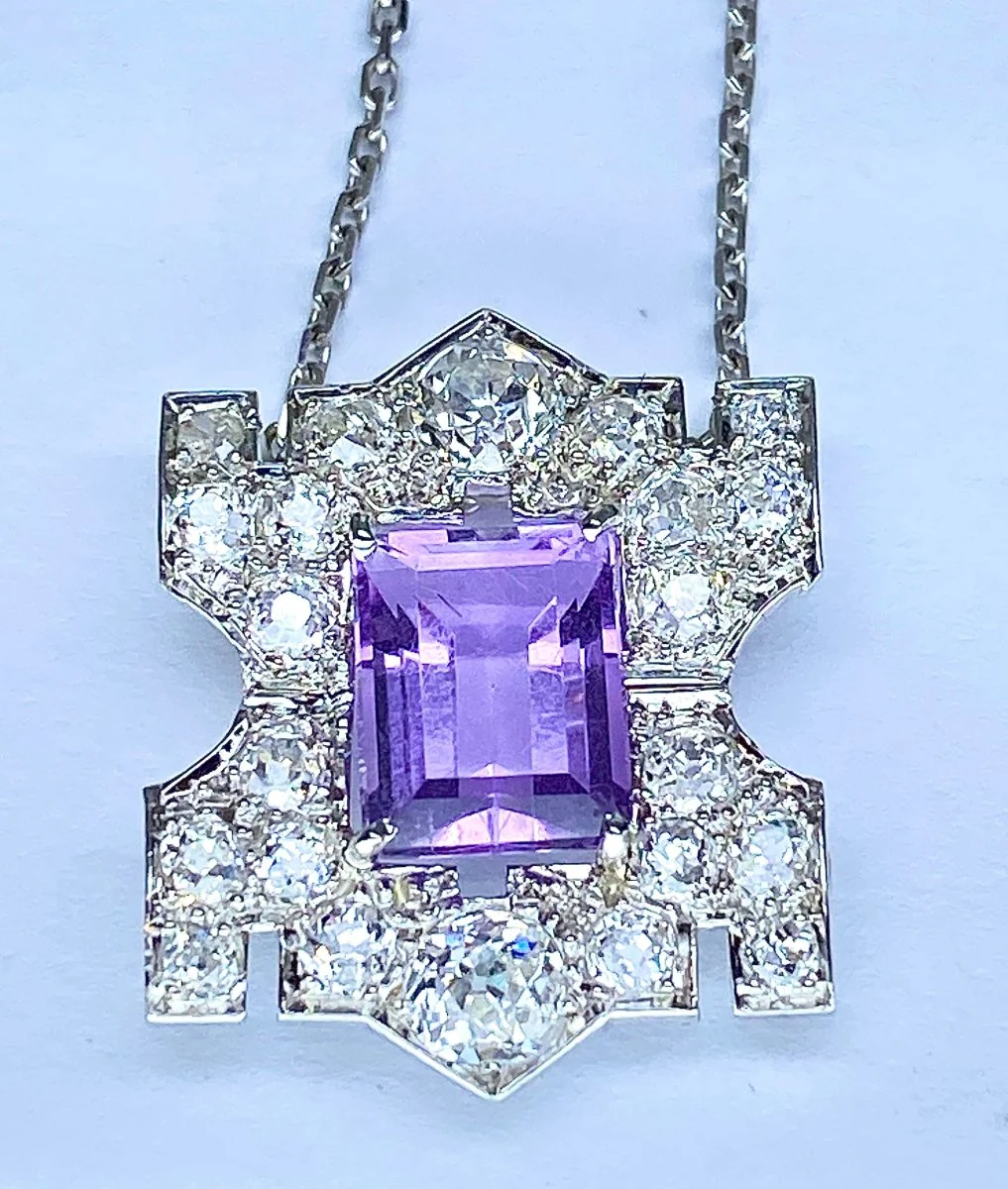 Pendentif en platine : améthyste et diamants - Image 8