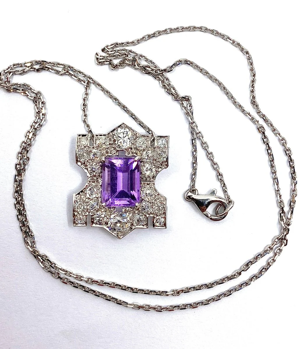 Pendentif en platine : améthyste et diamants - Image 9