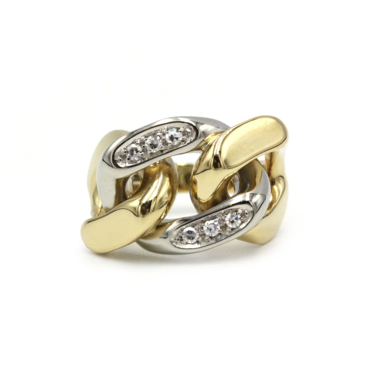 Bague maille en or jaune et blanc et diamants