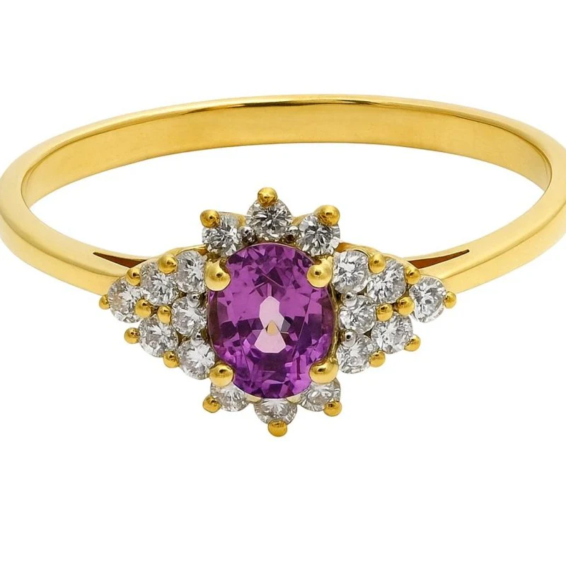 Bague en or jaune, saphir et diamants - Image 3