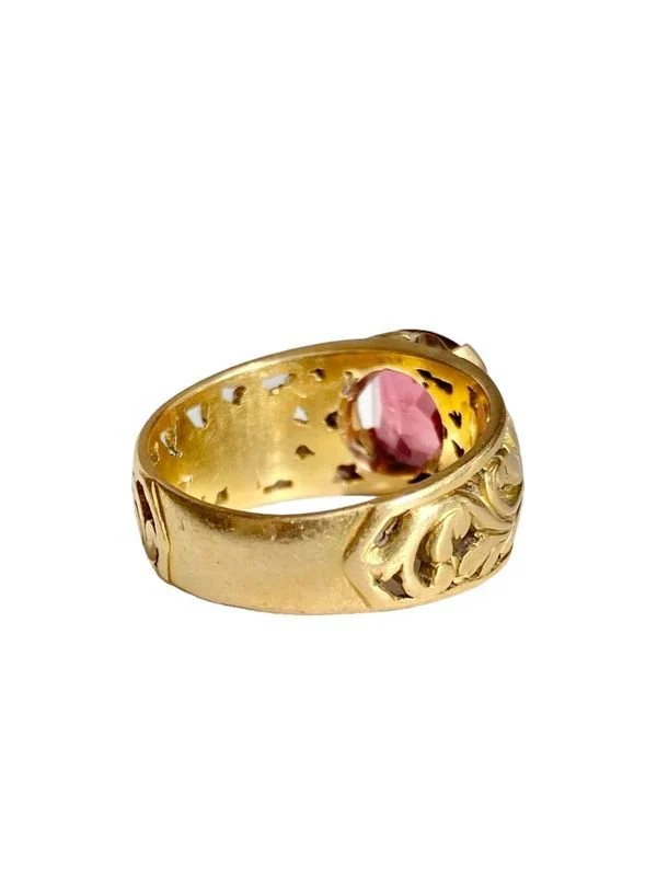 Bague Art Nouveau, en or jaune 18k sertie d’une tourmaline rose - Image 2