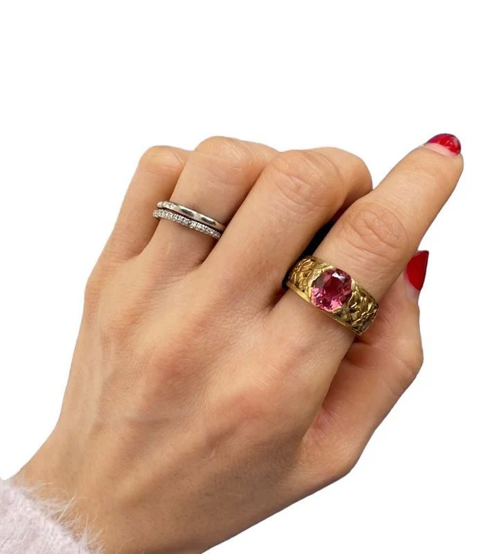 Bague Art Nouveau, en or jaune 18k sertie d’une tourmaline rose - Image 6