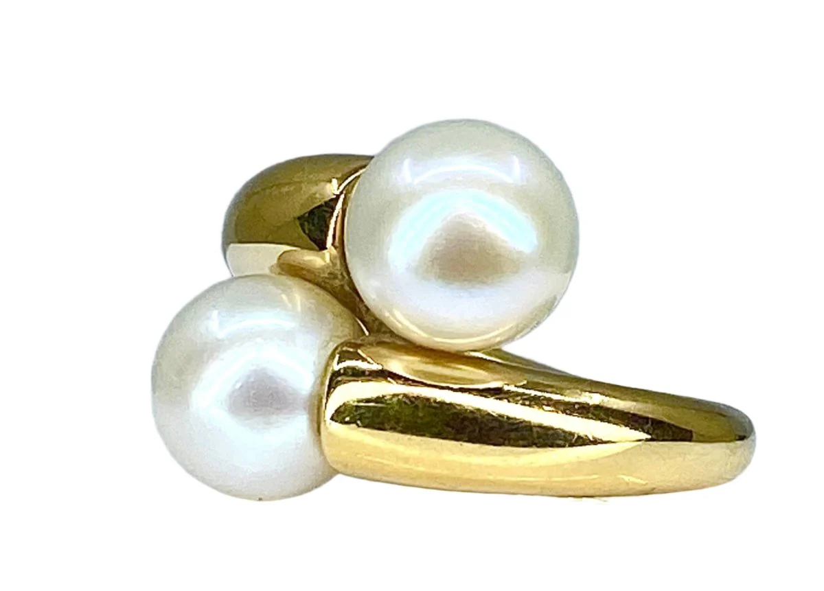 Bague Toi & Moi  en or jaune et perles de culture - Image 3