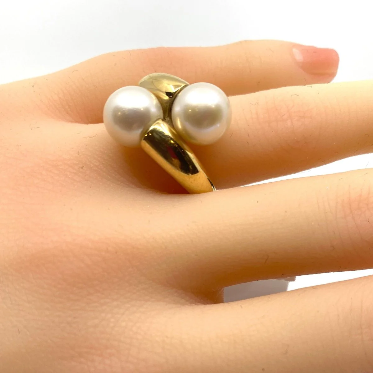 Bague Toi & Moi  en or jaune et perles de culture - Image 4