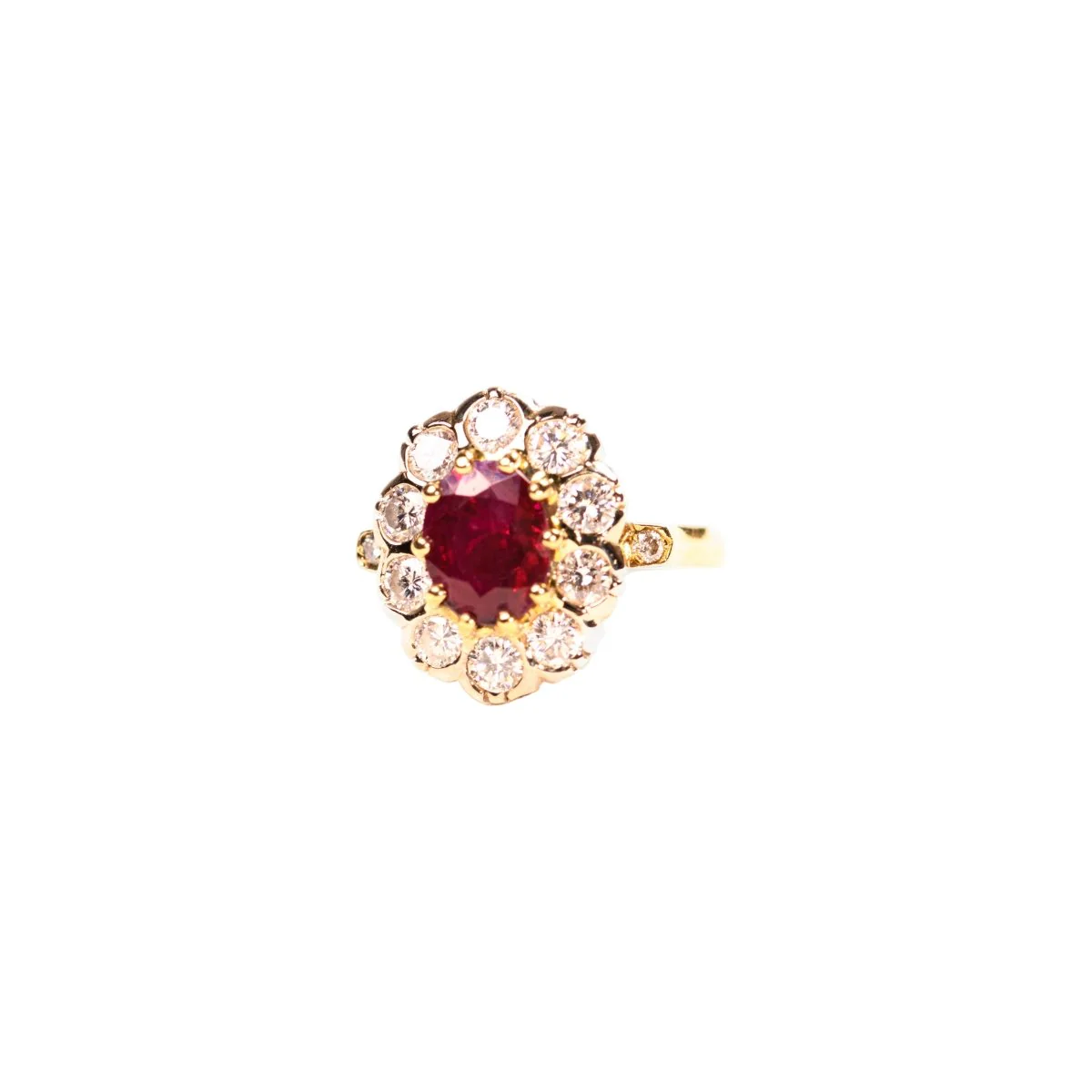 Bague Marguerite en or jaune, or blanc, rubis et diamants - Image 3