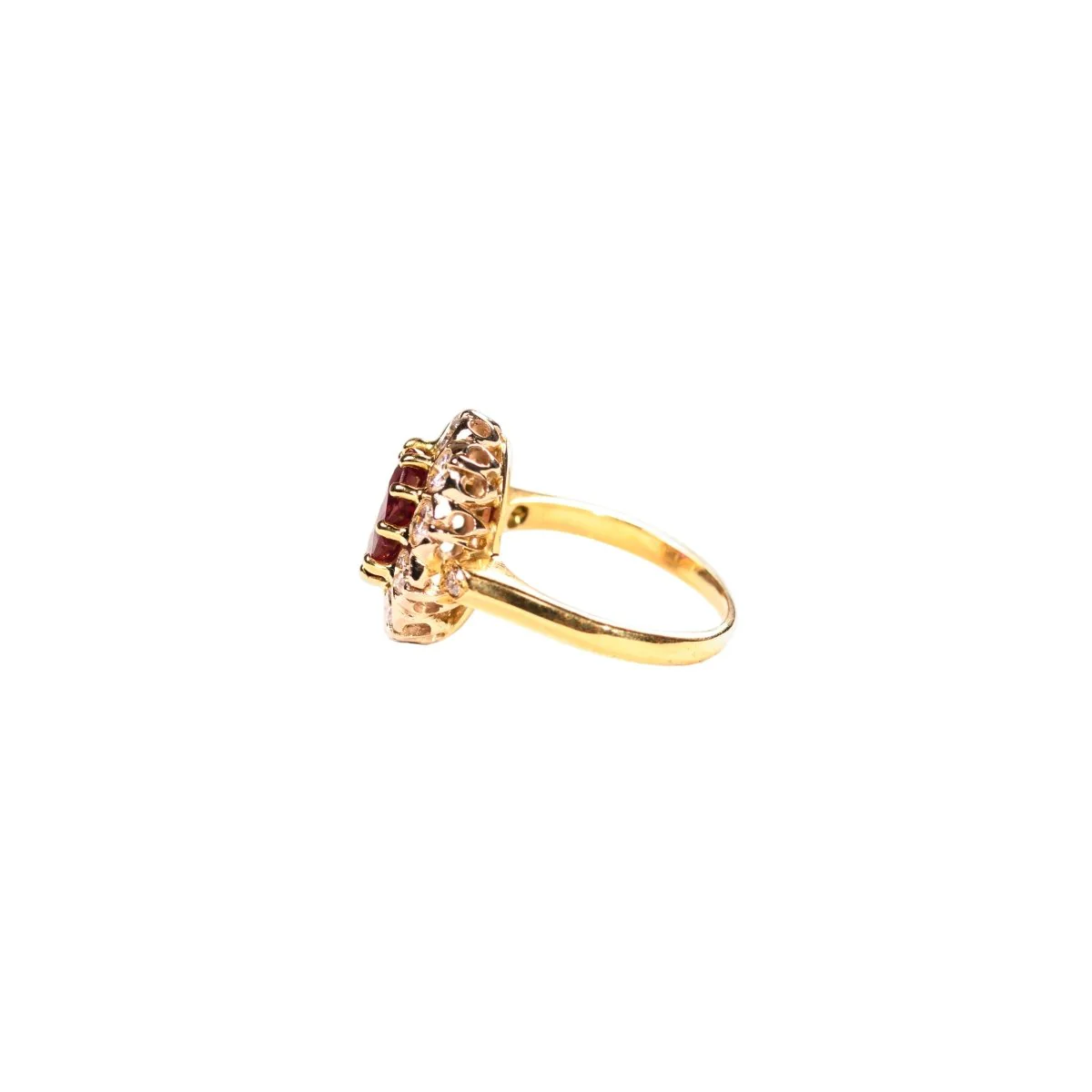 Bague Marguerite en or jaune, or blanc, rubis et diamants - Image 4