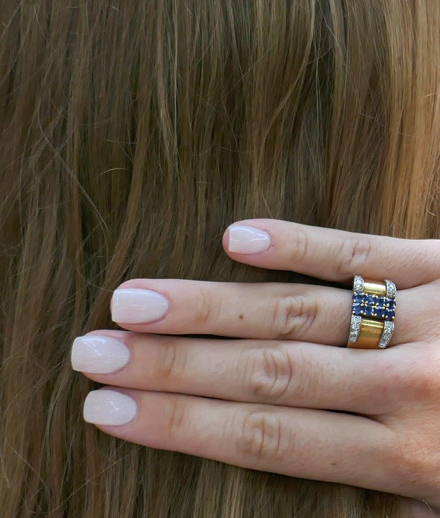 Bague Tank saphirs et diamants, Or 18 carats. - Image 4