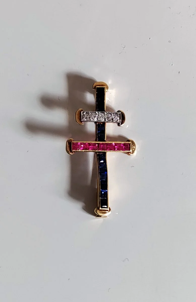 Croix De Lorraine Rubis, Saphirs, Diamants Or Jaune - Image 5