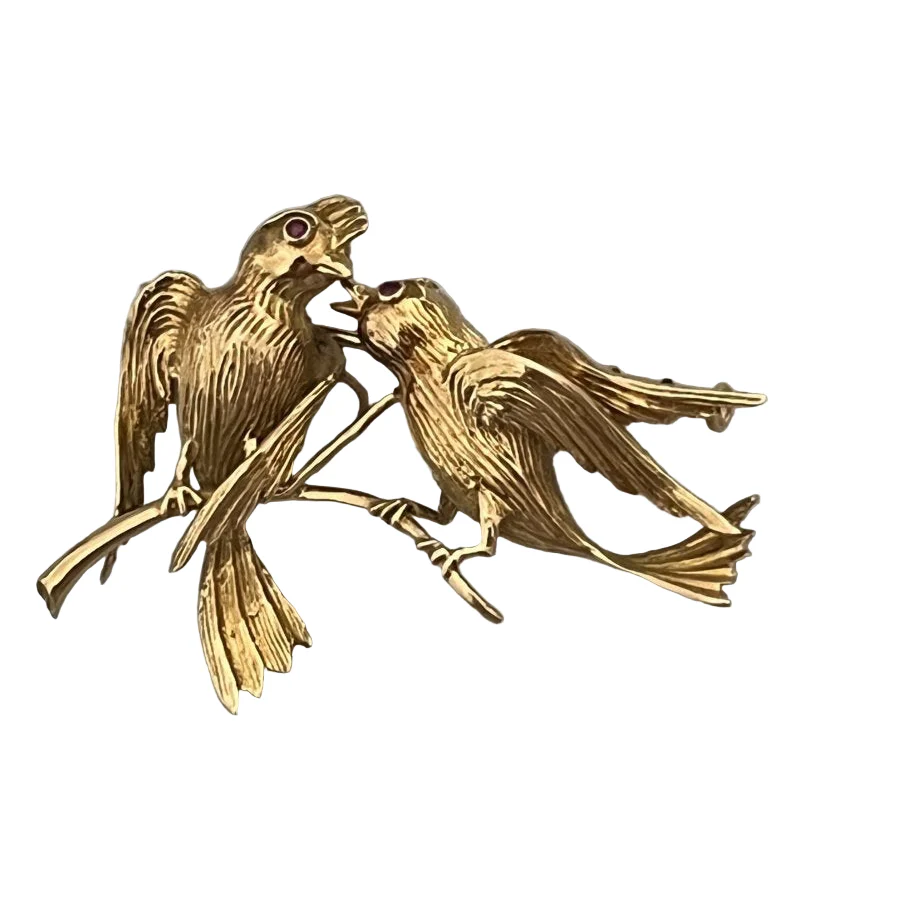 6597 - Broche Oiseaux Or Jaune
