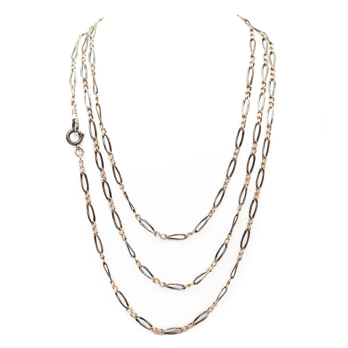 Chaine sautoir en argent niellé