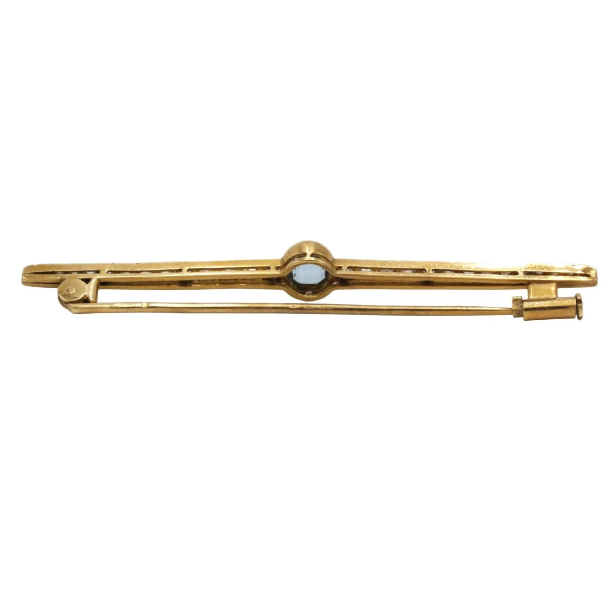 Broche Barrette en or jaune, platine, aigue-marine, diamants - Image 2