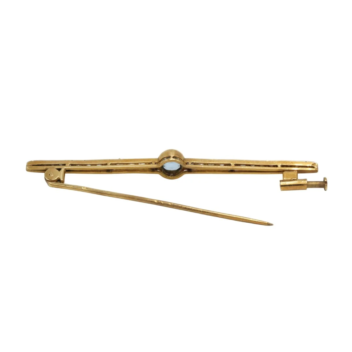Broche Barrette en or jaune, platine, aigue-marine, diamants - Image 3