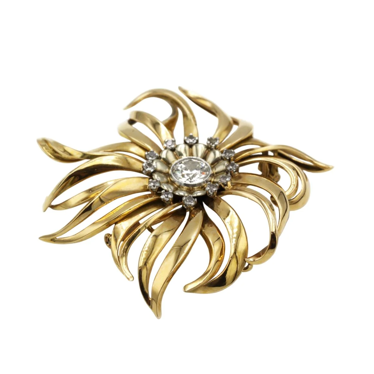 Broche Épingle en or jaune, platine et diamants - Image 2