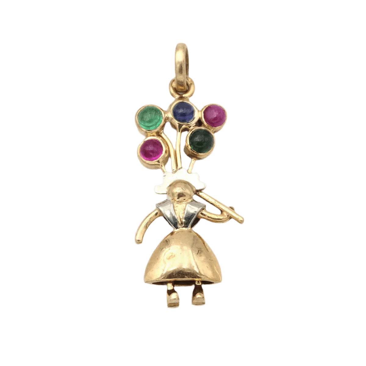 Pendentif en or jaune, platine, émeraudes, rubis et saphir