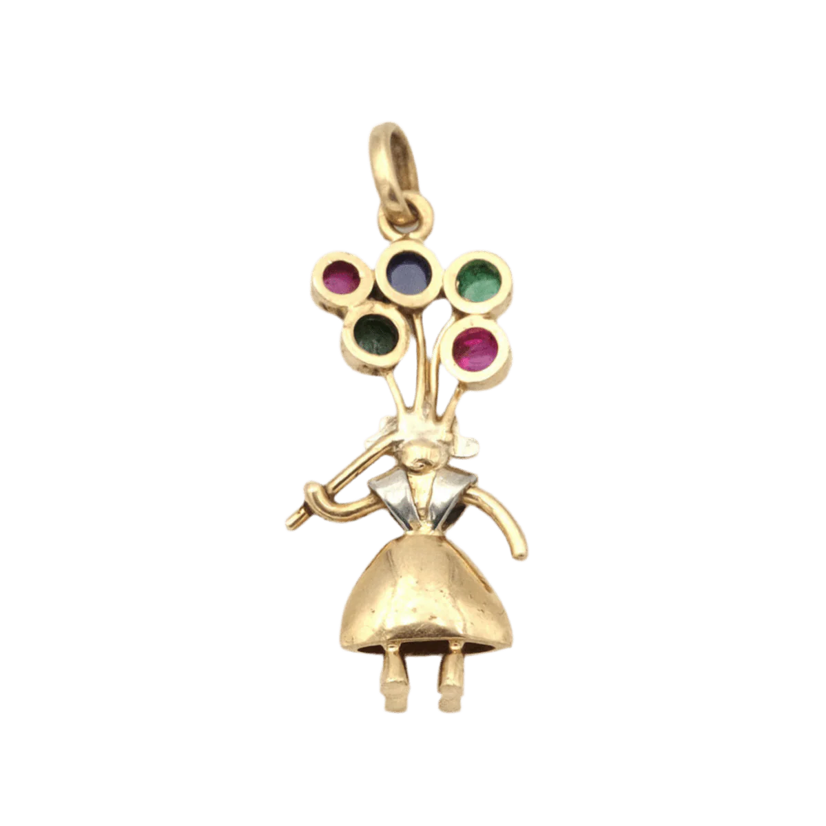 Pendentif en or jaune, platine, émeraudes, rubis et saphir - Image 2