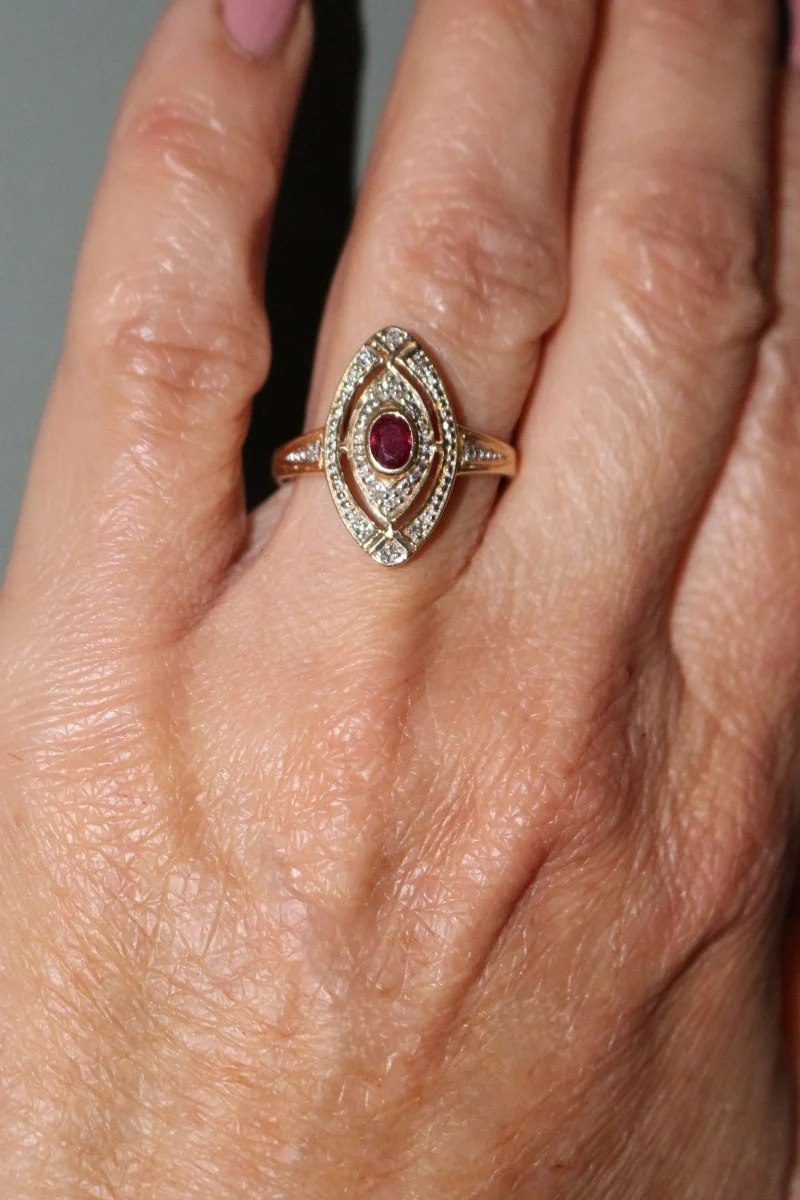 Bague marquise rubis diamants - Image 6